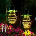Tcamp Pineapple Solar Lights - 2 Pack 60LED Outdoor Hanging Lanterns with Handle, Warm White
