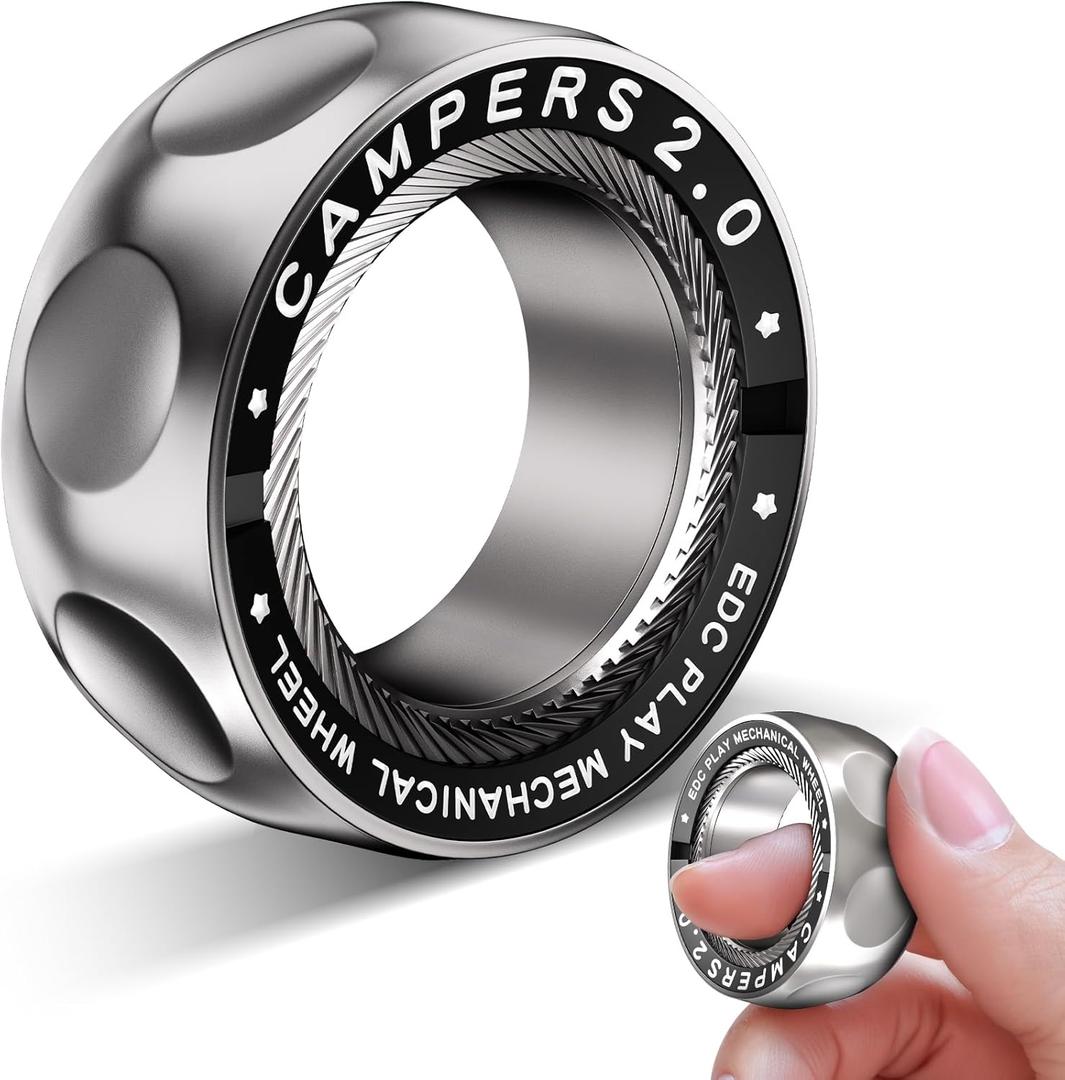 Upgrade Fidget Spinner for Stress Relief,Magnetic Fidget Spinner Rings with Rotating Sounds/Anti-Slip,Stainless Steel Ring Toy Stress Anxiety ADHD Relief Tool, Gifts for Adults and Teens (Silver)