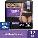 Always Discreet Boutique Incontinence and Postpartum Underwear for Women, Maximum Protection, Small/Medium, Black, 12 Count