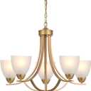 Modern Chandelier 5 Light Mid Century Alabaster Glass Classic Hanging Chandeliers in Gold Finish Pendant Light Fixtures for Dining Room