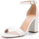 COASIS Women's Chunky Block Heels Open Toe Ankle Strap 3.5 Inch Heeled Sandals (White)