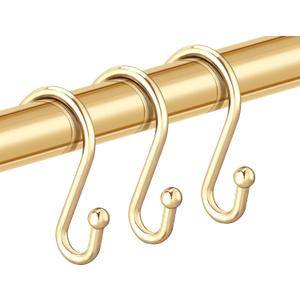 Shower Curtain Hooks, Set of 12 Rust Proof S Shaped Decorative Shower Curtain Rings,Multi-Purpose Hangers S Hooks (Gold)