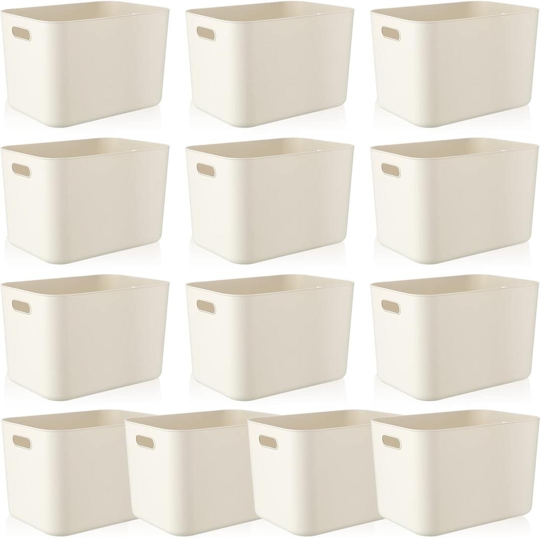 Zopeal Plastic Storage Bins 10 Pcs White Pantry Organizer Bins Small Baskets Storage Containers for Home Kitchen (14 x 10.5 x 9.5 Inch)