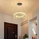 Modern Chandelier for Dining Room Dimmable LED Pendant Lights for Kitchen Island Lighting Black Ring Crystal Chandeliers for Bedroom Entrance Living Room, Ring 12"