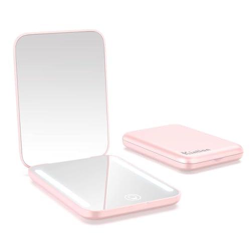 Kintion Rechargeable Pocket Mirror with Light, 1X/3X Magnification Compact Mirror, 3 Color Lights, Small Portable Lighted Travel Mirror for Women Gifts, Pink