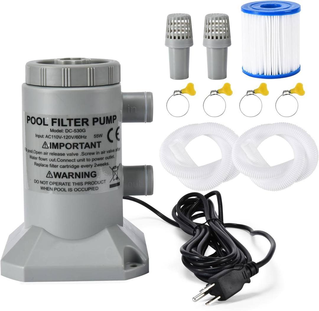 EDOU 530 GPH Above Ground Pool Cartridge Filter Pump  Complete Kit with Hoses & Filter Cartridge  Durable, Leak-Proof Design for Clean Water  Easy Setup for Small to Medium Pools, 5.91 x 8.7 inch