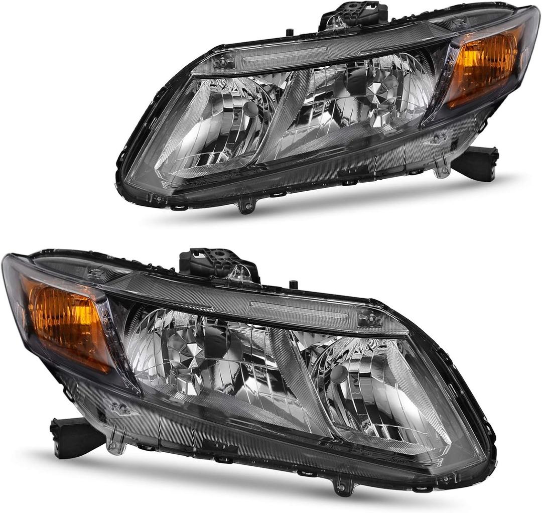 DWVO Headlight Assembly Compatible with 2012 2013 2014 2015 civic (Sedan 4-Door Model) / 12-13 Civic (Coupe 2-Door Model) Black Housing (Black Housing Smoke Lens Amber Reflector)