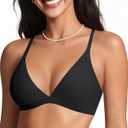 OEAK Womens Comfortable Triangle Bras No Underwire Sexy Plunge Unlined Bralette Pull On Bra Seamless Everyday Tshirt Bras (Black, M)