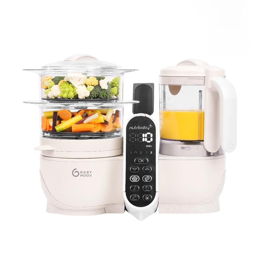 Babymoov Duo Meal Station 6-in-1: Multi-Speed Baby Food Maker, Steamer & Puree Blender, Baby Food Processor that Warms & Defrosts, Bottle Sterilizer (Nutritionist Approved), Mineral Beige