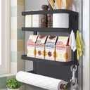 Refrigerator Shelf Organizer Magnetic Paper Towel Holder Kitchen Fridge Spice Rack Storage Spice Jars Holder(Black) (Medium)
