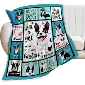 SweetFox Just A Girl Who Loves Boston Terrier Blanket, Funny Dog Decor Throw Blanket Gifts for Girls Boys Lover Super Warm Soft Plush Fleece Flannel Bedding Blankets for Kids Adults Men Women 50"X40"
