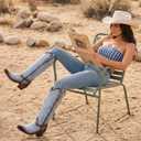 Knee High Womens Cowboy Boots Embroidered Pointed Toe Cowgirl Boots with Side Zipper Retro Western Chunky Heel Tall Boots Blue 8