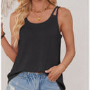 MEROKEETY Women's Summer Tank Top Casual Beach Vacation Sleeveless Spaghetti Strap Waffle Camisole Shirt (Medium, Black)