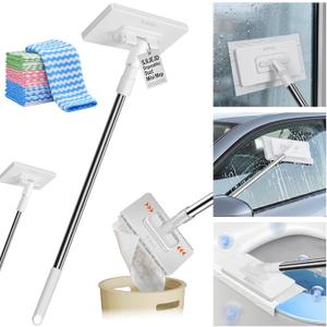 Snap Grip Mini Mop with Cloth Changing, Lazy Mop with Automatic Gripping, Convenient Zero-Touch Set, Portable Self-Squeeze, Small, Easy Cleaning for Home (with 5 Reusable Cloths)