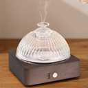 Glass Essential Oil Diffuser with Glass Reservoir & Wood Base, 200ml Ultrasonic Lock Color Timer Auto-Off 7 Color Light Aroma Glass Dome Diffuser for Home Office Bedroom Yoga - Dark Brown
