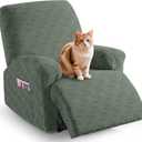 TAOCOCO Recliner Cover 3 Pieces Recliner Chair Covers, Stretch Jacquard Reclining Chair Cover, Furniture Protector Sofa Slipcovers Couch Covers with Elastic Bottom for Kids, Pets (Bean Green) (1 Seater)