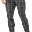 CANGHPGIN Men's Stretch Dress Pants Slim Fit Flat Front Slacks Tapered Casual Pants (Gray, L)