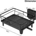 Urackify Dish Drying Rack for Kitchen Counter, Sink Dish Rack with Drainboard 12.2" W x 16.5" L, Large Dish Drainer with Cutlery Holder, Home Countertop Plate Dryer Storage Rack, Black