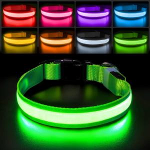 PcEoTllar Light up Dog Collar for Night Walking - LED Dog Collar Light Rechargeable Color Changing, Glow in The Dark Dog Collars Waterproof Glowing Dog Collars for Large Small Medium Dogs (M(15 inch-19.7 inch), Green)