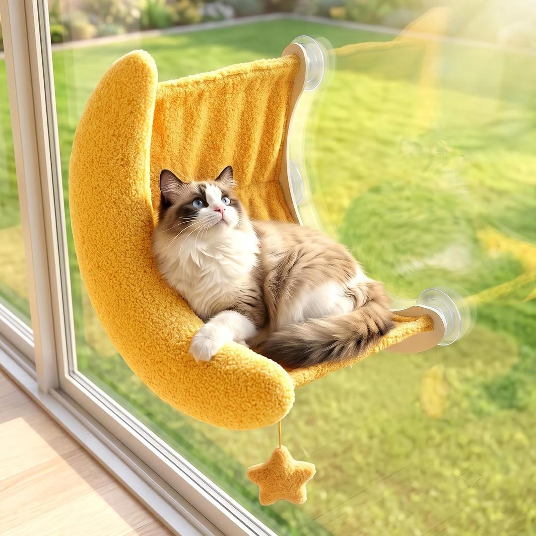 Cat Window Perch Moon Shape, Large Cat Hammock Bed Washable