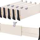 Drawer Dividers Organizer 5 Pack, Adjustable Separators 4" High Expandable from 11-17" for Bedroom, Bathroom, Closet,Clothing, Office, Kitchen Storage, Strong Secure Hold, Foam Ends, Locks in Place (Beige)