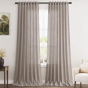 Extra Long Curtain 108 Inches Long 2 Panels Set Back Tab Brownish Grey Linen Drapes for Living Room Neutral Farmhouse Light Filtering Semi Sheer Linen Curtains 108 Inch Length for Large Window 9 FT