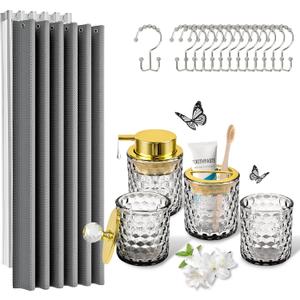 Britimes 5 Pack Bathroom Accessories Set, Shower Curtain Set, Grey