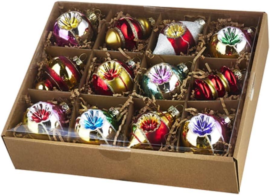Raz Box of 12 3.25" Bright Vintage Glass Christmas Ornaments 4120894