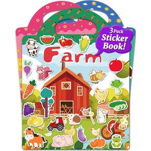 Benresive Reusable Sticker Book for Toddlers, Stickers for Kids, Toddler Travel Toys Activities Crafts Ages 3 and Up Birthday Gifts - Farm, Animal and Season