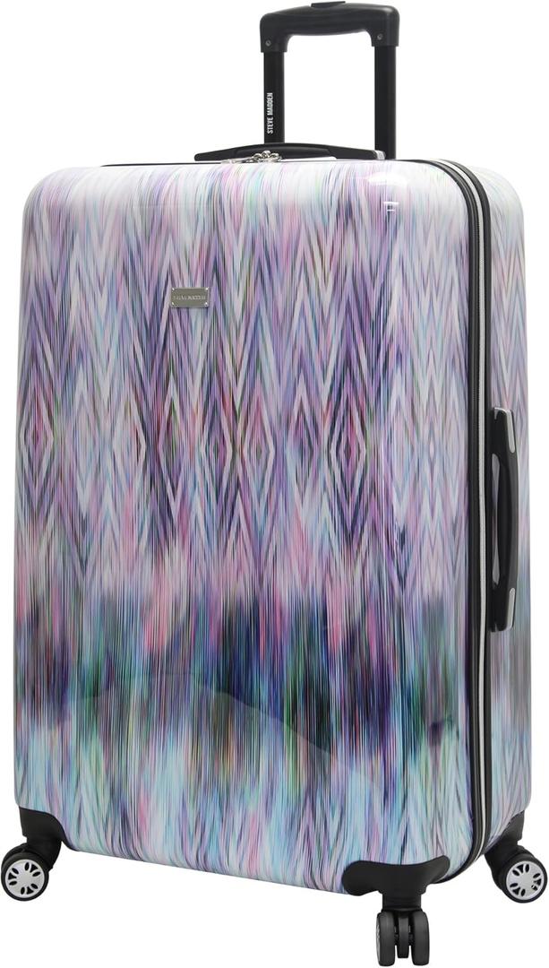Steve Madden 28 Inch Checked Luggage Collection - Scratch Resistant (ABS + PC) Hardside Suitcase - Designer Lightweight Bag with 8-Rolling Spinner Wheels (Diamond)