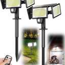 2-in-1 Solar Spotlights Outdoor with Ground Stakes, 304 LED 3000LM Security Flood Lights with Remote, 3 Modes Solar Motion Sensor Lights Waterproof, Wall Lights for Driveway (2Pack-Daylight) (Ceramic White)