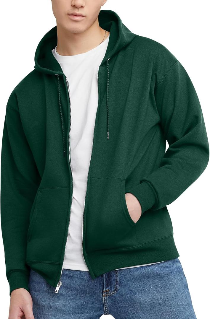 Hanes Mens Hoodie, Ecosmart Fleece Full-zip Zip-up Hooded Sweatshirt For Athletic-hoodies, Deep Forest, Small US