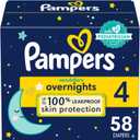 Pampers Overnight Diapers - Swaddlers Overnights - Size 4, 58 Count, Disposable Baby Diaper, Night Time Leak and Skin Protection