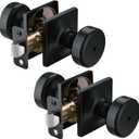 2 Pack Black Door Knobs with Square Rosette,Pismo Door Knob with Lock,Privacy Door Handles Interior for Bath & Bed