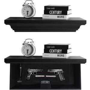 Concealment Gun Shelf with Hidden Trap Door with RFID Lock, Black Floating Shelf for Living Room, 21 1/4 inches W x 10 1/4 inches D x 3 1/2 inches H