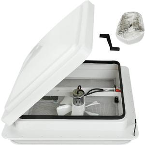 14" RV Roof Vent for Camper Trailer Universal White Lid Roof Vent with 12V RV Vent Fan 6" Blades White lid Inner for Garnish Ring, Manual Operation Vent
