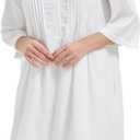 KYAL Women's Denim Short Summer Dress V-Neck Mid-Sleeve Shift Casual Relaxed Beach Party Flowy Dress (White, M)