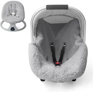 Winter Baby Car Seat Cover, Infant Car Seat Liner with Plush Fleece, Infant Insert for Baby Carseat, Warm Carseat Cover for Cold Weather, Baby Carrier Cover Liner Replacement for Newborn Shower Party (Grey)