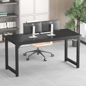 NSdirect 63 inch Computer Desk,Modern Simple Style PC Table Office Desk Wide Workstation for Study Writing,Gaming and Home Office,Extra 1" Thicker Wooden Tabletop and Black Metal Frame,Black