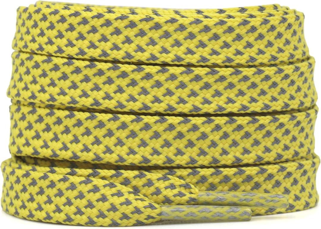 DELELE 2 Pairs Reflective Shoelace Flat Safety Laces for Shoes Sneakers Boots (39 inch (100CM), 17 Yellow)