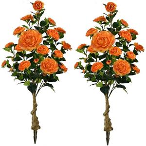 Artificial Camellia Tree with Spike, 36 Tall Faux Artificial Plants Outdoor Flower Tree with Orange Blooming Camellia Flower, Fake Flower Tree for Home, Garden Decor(Orange)