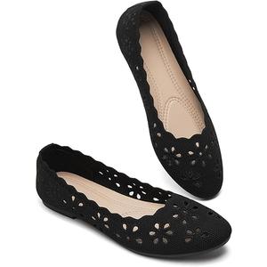 Mesh Ballet Flats Shoes for Women,Womens Flats Dressy Comfortable,Women's Dress Shoes with Flower Eyelets,Slip on Casual Walking Flats, Black US 12