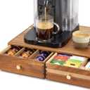 K Cup Organizer Drawer, Acacia Wood Coffee Pod and Tea Bag Storage Box, 2-Drawer Coffee Pod Holder for Countertop Coffee Bar, Under Brewer Coffee Maker Stand, 30 Pod Capacity