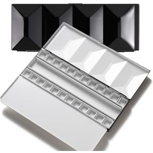 MEEDEN Empty Watercolor Tin Palette: Travel Water Color Paint Palette with 24 Half Pans - Portable Enamel Watercolour Box with Mixing Tray lid Black