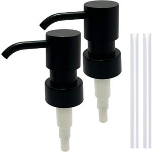 Soap Pump Replacement, Hand Soap Dispensers Pump for Bathroom, Replacement for Round 1.1in (28 mm) Neck Bottles, Rust Proof&Leak Proof for Soap Lotion Bottle Upcycling (Matte Black, 2 Pack)