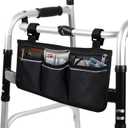 Walker Bag for Folding Walker - Walker Pocket Pouch with Reflective Safety Strips for Night Visibility, Universal Walker & Wheelchair Storage Bag with 2 Adjustable Straps, 13x7" Compact Size (Black)