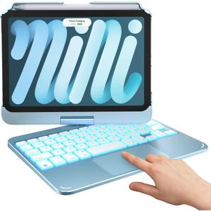 typecase Keyboard Case for iPad Mini 7 (2024) & Mini 6 (2021) - Wireless Case with Keyboard for iPad Mini 7th 6th Generation 8.3" - 10 Colors Backlit Keyboard Cover with Trackpad - Light Blue