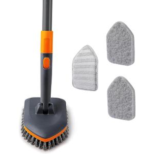 CLEANHOME Tile Tub Scrubber Brush with 3 Different Function Cleaning Heads and 56" Extendable Long Handle-No Scratch Shower Scrubber for Cleaning Bathroom Kitchen Toilet Wall,Bathtub,Sink,Grey