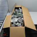 4.5Ft Pre-lit Artificial Christmas Pencil Tree, Snow Flocked Pine Tree w/ 150 LED Light, 242 Branch Tips, Metal Stand, Fake Slim Holiday Decoration for Indoor and Outdoor Use