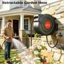 150FT Retractable Garden Hose Reel 1/2 Inch with 9-Pattern Spray Nozzle - Automatic Slow Return & Any Length Lock, Wall Mounted Heavy Duty Hose Reels for Outside, 180° Swivel UV Resistant